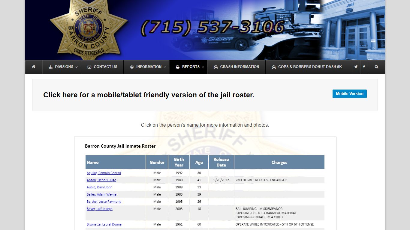 Inmate Roster | Barron County Sheriffs Department