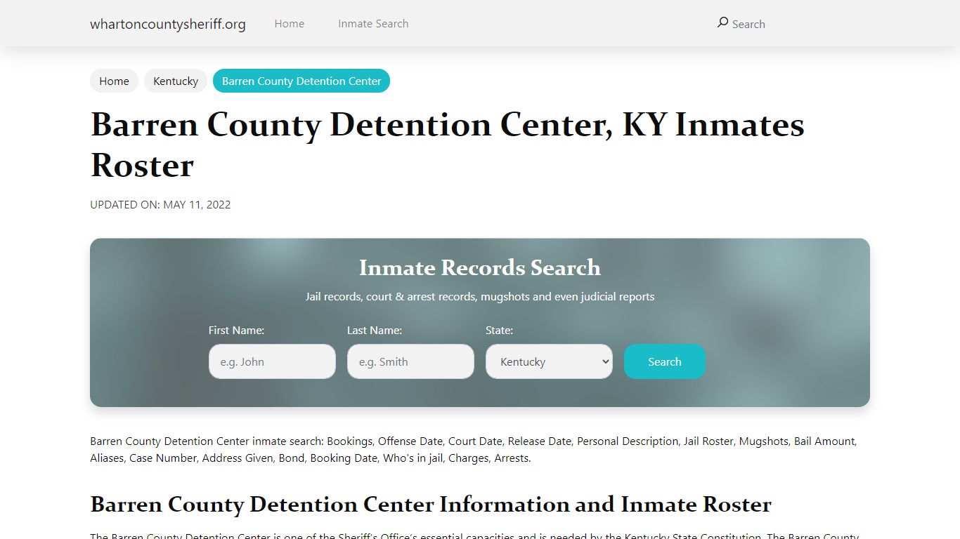 Barren County Detention Center, KY Jail Roster, Name Search